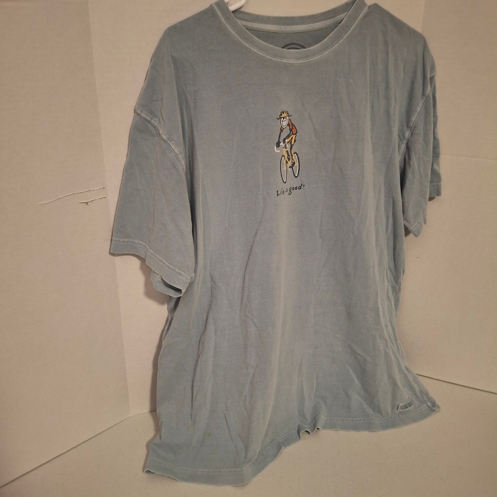 Life is Good Mens XL Blue Graphic T-Shirt Jake Biking Bicycle Short Sleeve Tee